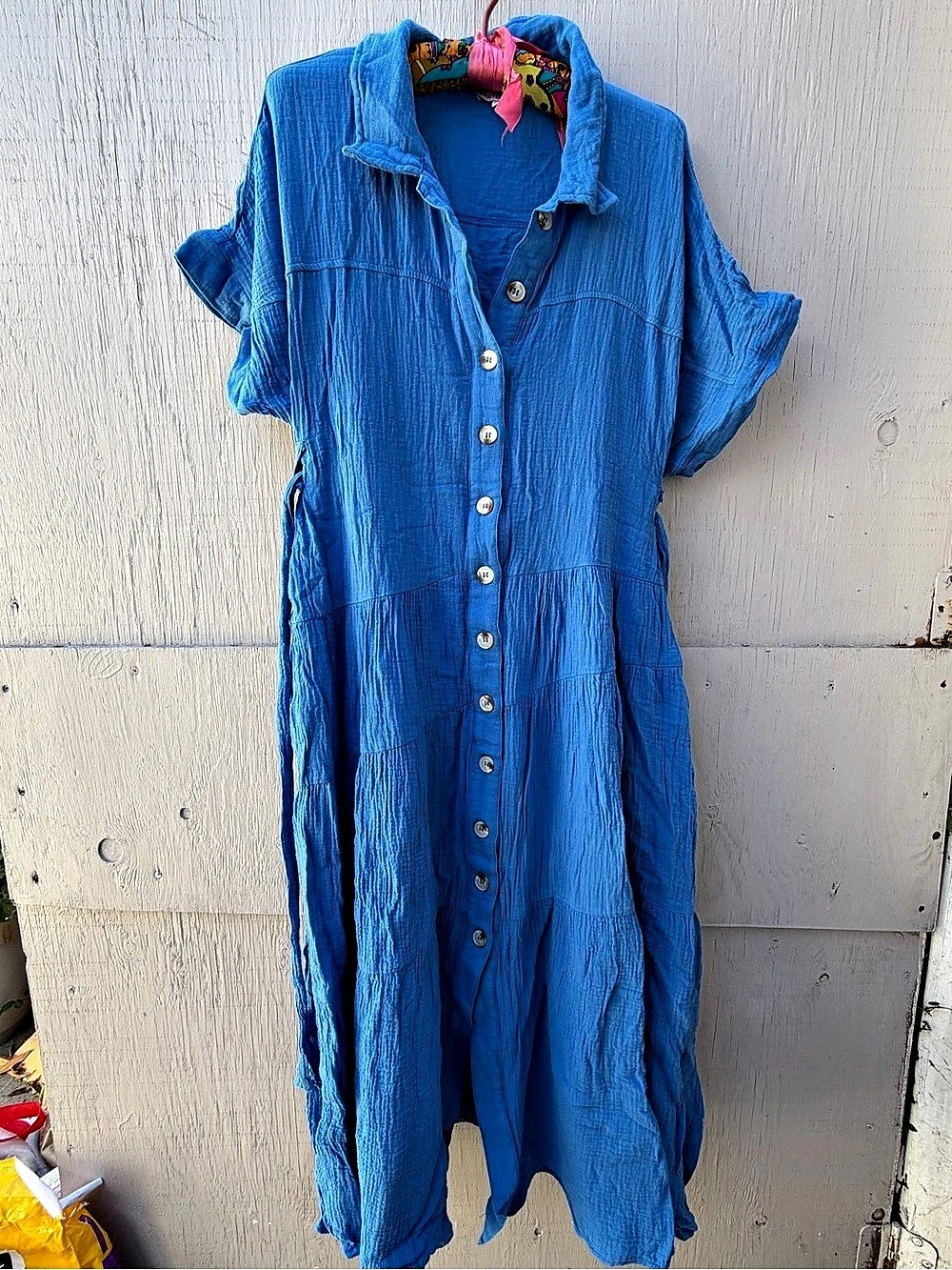 Balticborn Cotton Button Front Maxi Dress Blue Size 1XL